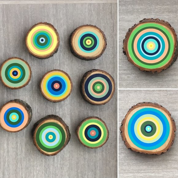Painted Tree Ring Wood Slice Abstract Wall Art W/ Bling Gift, Minimalist, Fine - Picture 11 of 15